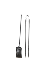Exceptional 17th Century Fireplace Tool Set in Hand-Forged Wrought Iron — Shovel & Tongs (2 Pieces)