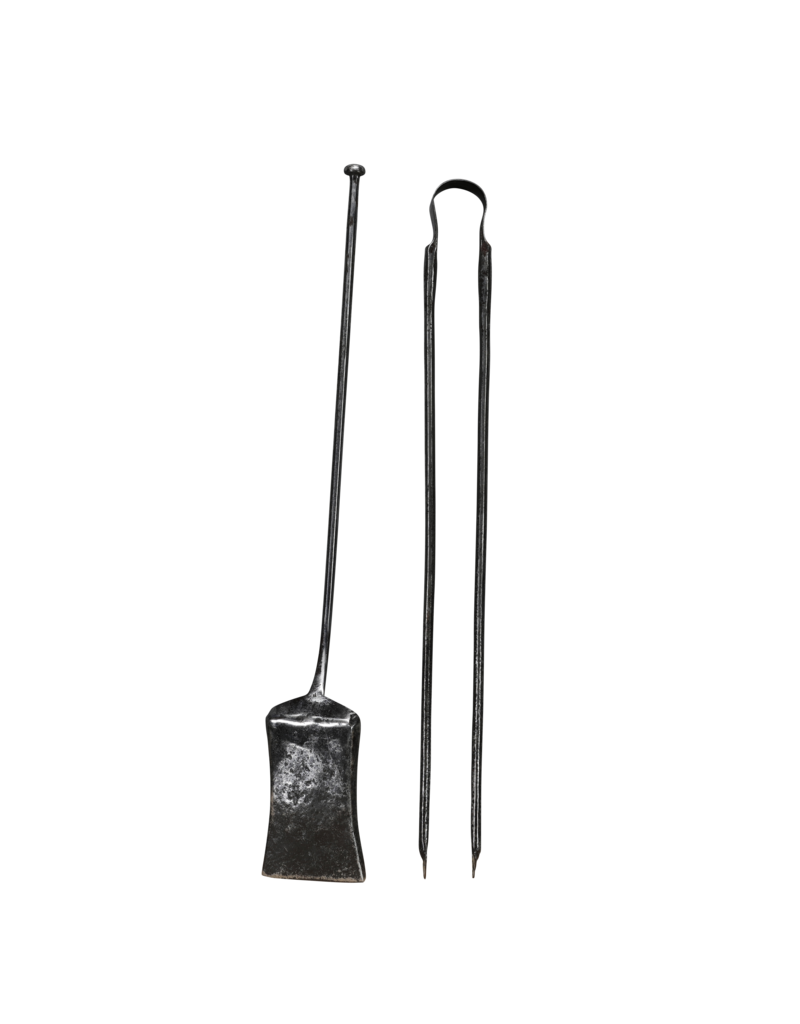 Maison Leon Van den Bogaert Exceptional 17th Century Fireplace Tool Set in Hand-Forged Wrought Iron — Shovel & Tongs (2 Pieces)