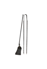 Élégant Serviteur de Cheminée du XVIIe Siècle en Fer Forgé — Pelle Ancienne & Pince Assortie