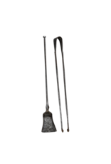 Élégant Serviteur de Cheminée du XVIIe Siècle en Fer Forgé — Pelle Ancienne & Pince Assortie