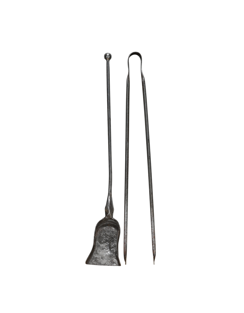 Elegant & Heavy 17th Century Hand-Forged Wrought Iron Fireplace Tool Set — Shovel & Tongs (2 Pieces)