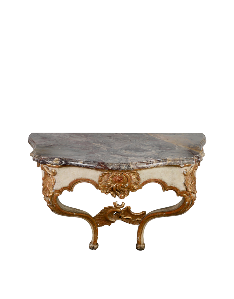 Unusual Small French Régence Wall Console, 18th Century – Sarancolin-Style Marble Top