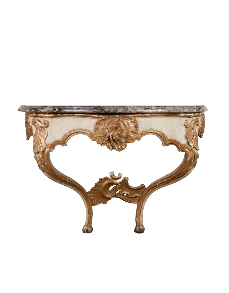 Maison Leon Van den Bogaert Bijzondere Kleine Franse Wandconsole in Régence-stijl, 18e Eeuw – Sarancolin-achtig Marmeren Blad