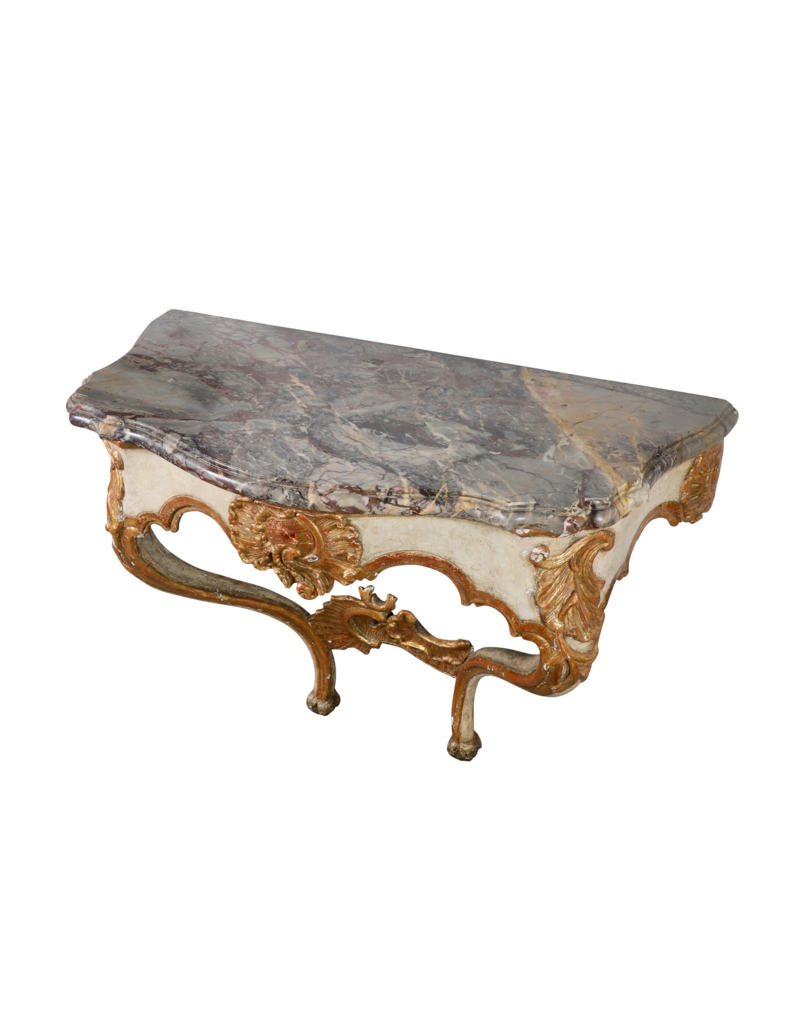 Maison Leon Van den Bogaert Unusual Small French Régence Wall Console, 18th Century – Sarancolin-Style Marble Top