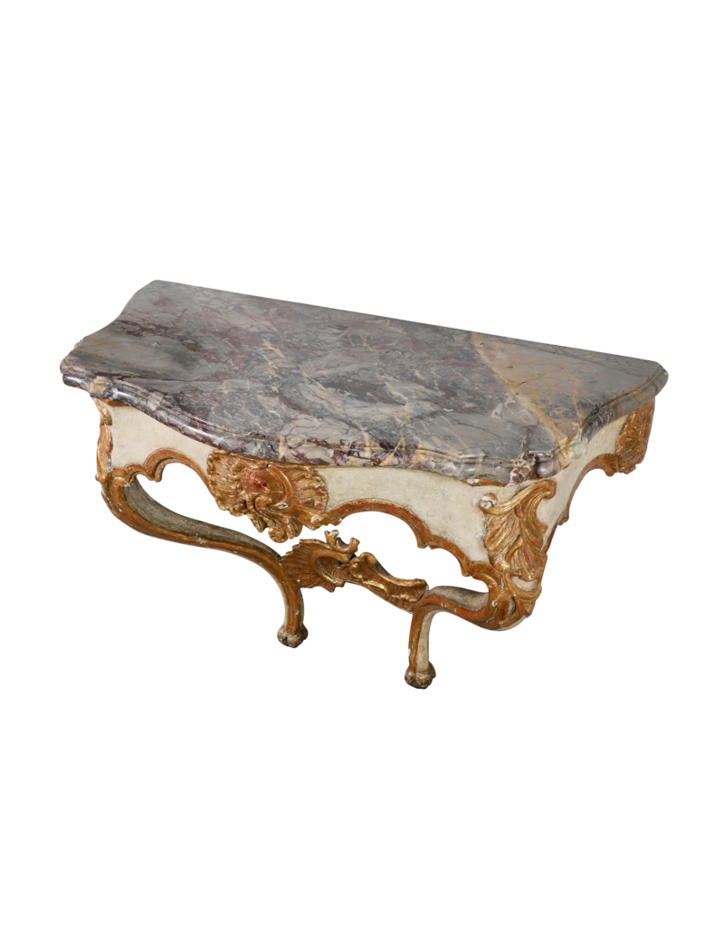 Unusual Small French Régence Wall Console, 18th Century – Sarancolin-Style Marble Top