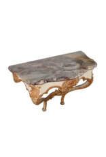 Maison Leon Van den Bogaert Petite Console Murale Française en Style Régence, XVIIIe Siècle – Plateau en Marbre type Sarancolin