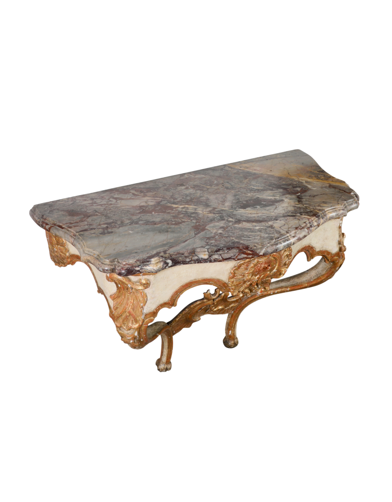Maison Leon Van den Bogaert Unusual Small French Régence Wall Console, 18th Century – Sarancolin-Style Marble Top