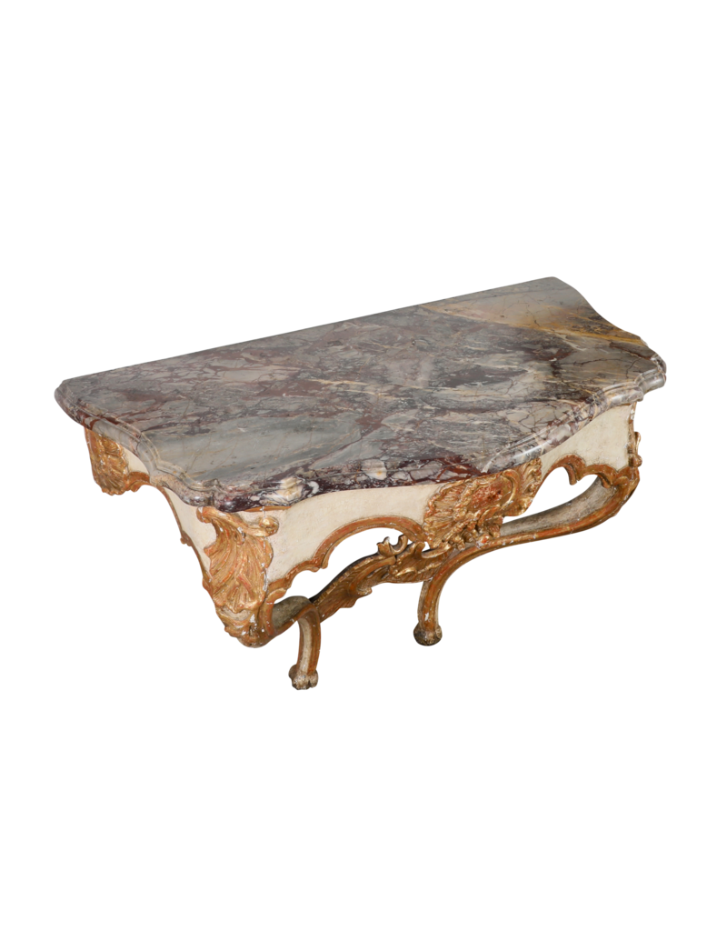 Unusual Small French Régence Wall Console, 18th Century – Sarancolin-Style Marble Top