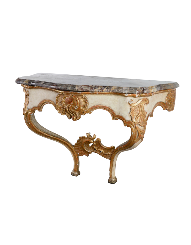 Maison Leon Van den Bogaert Petite Console Murale Française en Style Régence, XVIIIe Siècle – Plateau en Marbre type Sarancolin