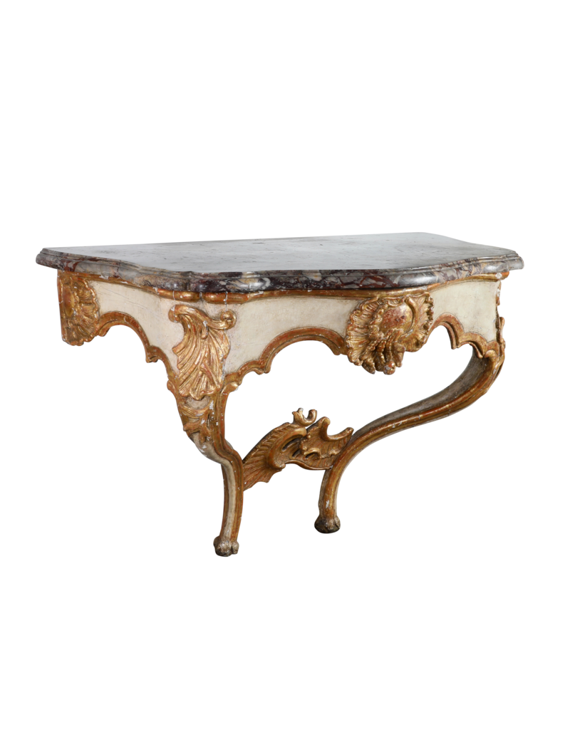 Maison Leon Van den Bogaert Petite Console Murale Française en Style Régence, XVIIIe Siècle – Plateau en Marbre type Sarancolin