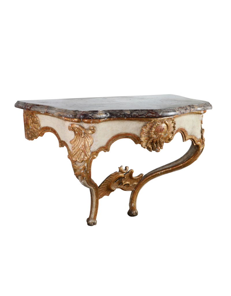 Unusual Small French Régence Wall Console, 18th Century – Sarancolin-Style Marble Top