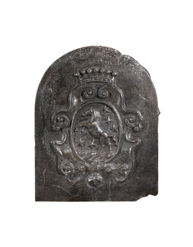 Maison Leon Van den Bogaert Authentic 16th Century Polished Cast-Iron Fireback – Noble Family Crest with Thoroughbred Horse & Stars (94 Kg) | Luxury Fireplace Backplate / Wall Decor
