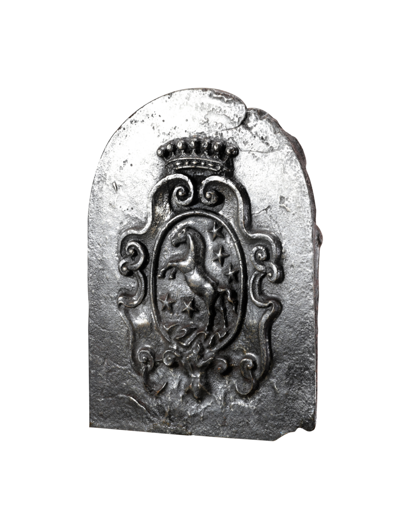 Maison Leon Van den Bogaert Authentic 16th Century Polished Cast-Iron Fireback – Noble Family Crest with Thoroughbred Horse & Stars (94 Kg) | Luxury Fireplace Backplate / Wall Decor