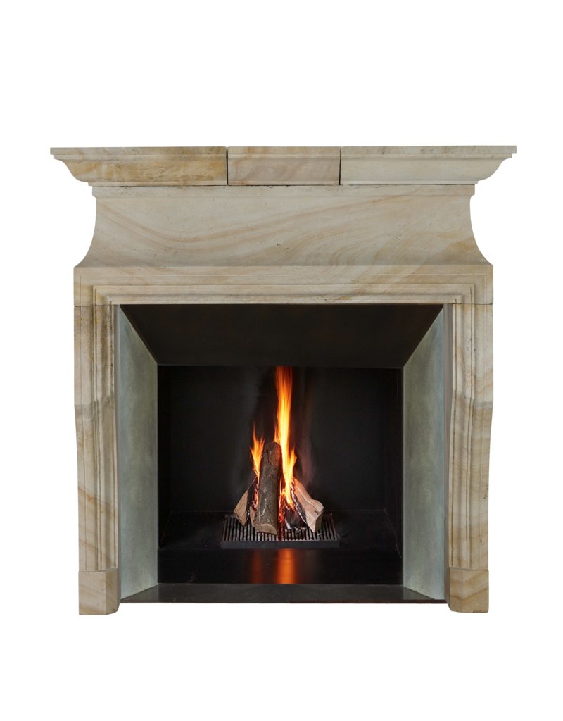 Classic French Louis XIV Limestone Fireplace Mantel (20th Century) – Sculptural Minimal Design for Luxury Living | Authentic Chimney Piece