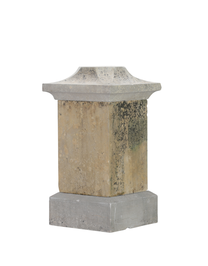 Maison Leon Van den Bogaert French Stone Pedestal with Cubic Center-piece and Octagonal Top Plate – Timeless Sculptural Display Plinth