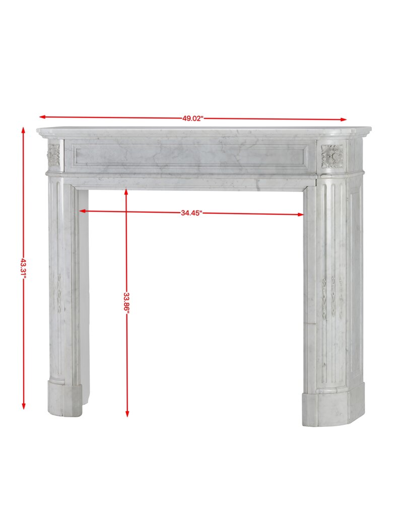 Elegant Antique Louis XVI Fireplace Surround in Carrara Marble from a Parisian Apartment – Timeless Sculptural Minimalism