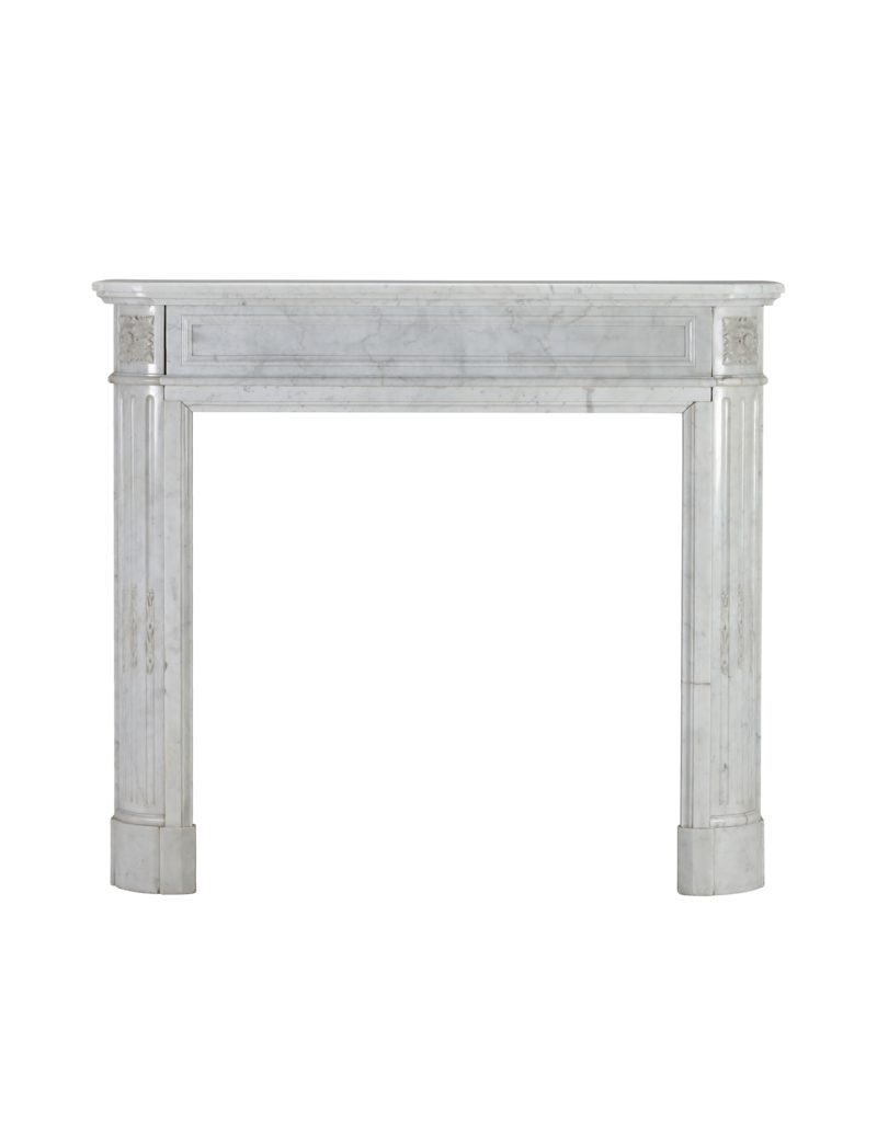 Elegant Antique Louis XVI Fireplace Surround in Carrara Marble from a Parisian Apartment – Timeless Sculptural Minimalism