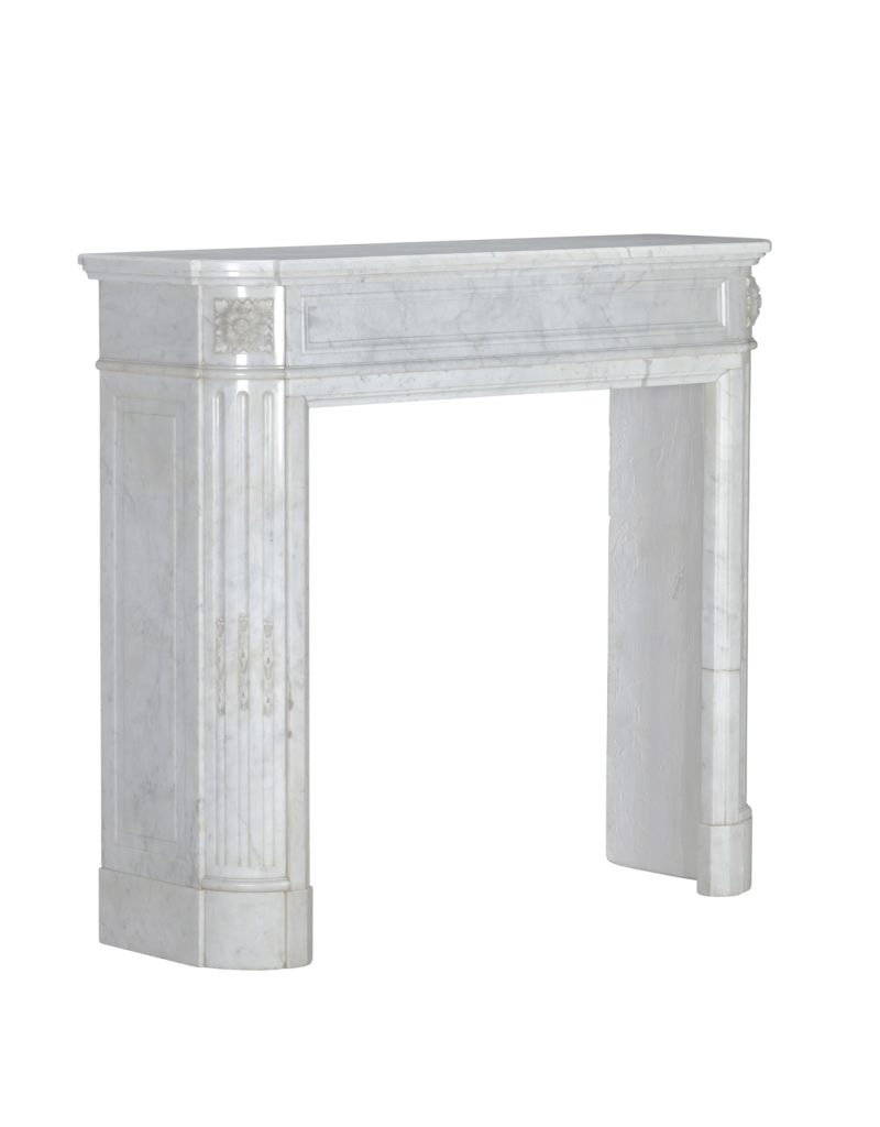 Elegant Antique Louis XVI Fireplace Surround in Carrara Marble from a Parisian Apartment – Timeless Sculptural Minimalism