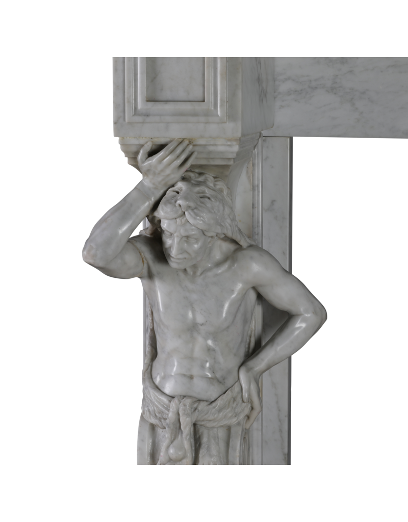 Private-Collection Monumental Neo-Classical Fireplace Surround with Sculptural Caryatids in Carrara Marble – Architectural Masterpiece
