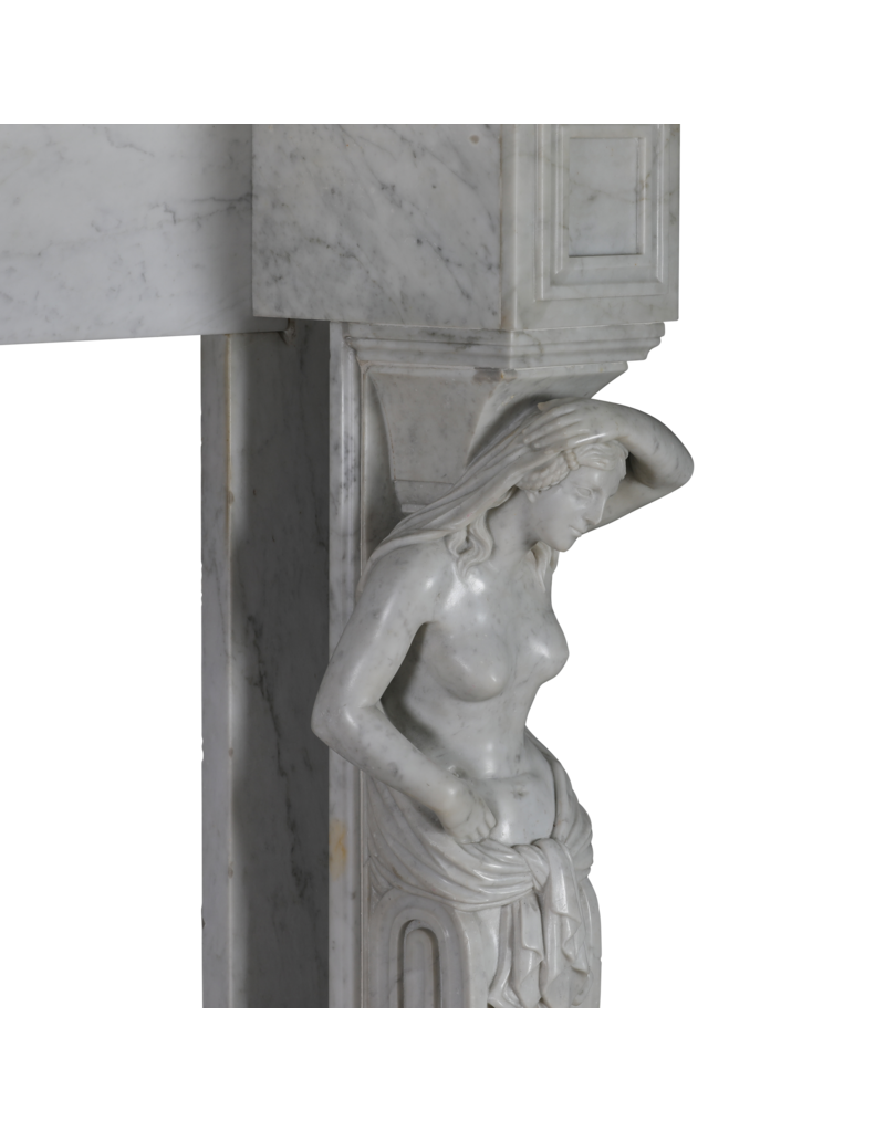 Private-Collection Monumental Neo-Classical Fireplace Surround with Sculptural Caryatids in Carrara Marble – Architectural Masterpiece