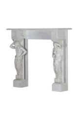 Private-Collection Monumental Neoclassical Fireplace Surround with Sculptural Caryatids in Carrara Marble – Architectural Masterpiece