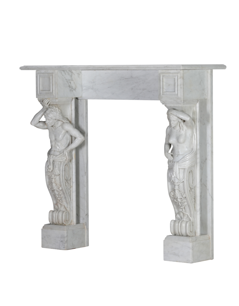 Private-Collection Monumental Neo-Classical Fireplace Surround with Sculptural Caryatids in Carrara Marble – Architectural Masterpiece
