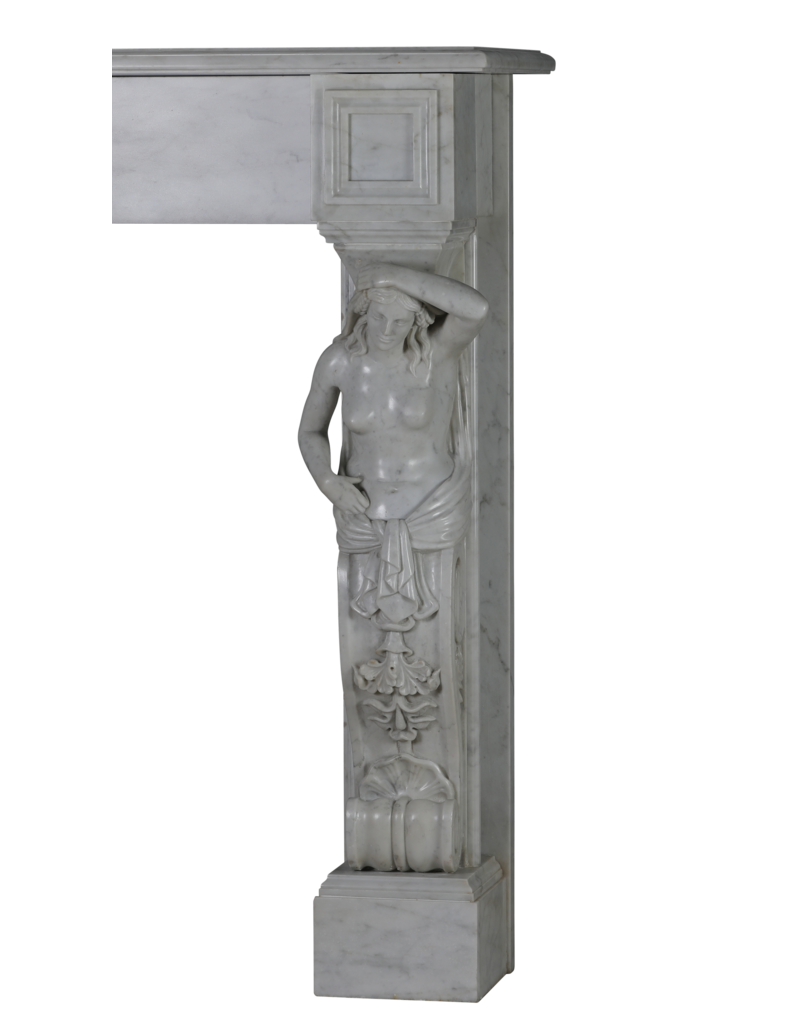 Private-Collection Monumental Neoclassical Fireplace Surround with Sculptural Caryatids in Carrara Marble – Architectural Masterpiece