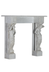 Private-Collection Monumentale Neo-Classieke Schouw met Figuratieve Caryatiden in Wit Marmer – Architecturaal Meesterwerk