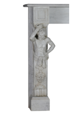Private-Collection Monumental Neoclassical Fireplace Surround with Sculptural Caryatids in Carrara Marble – Architectural Masterpiece