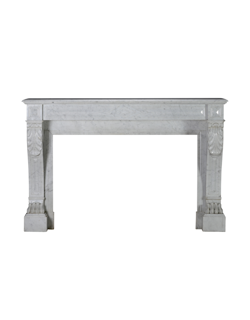 Maison Leon Van den Bogaert Rare 19th Century Antique Fireplace Surround in White Marble with Sculpted Lion Paw Feet – Timeless Neoclassical Elegance