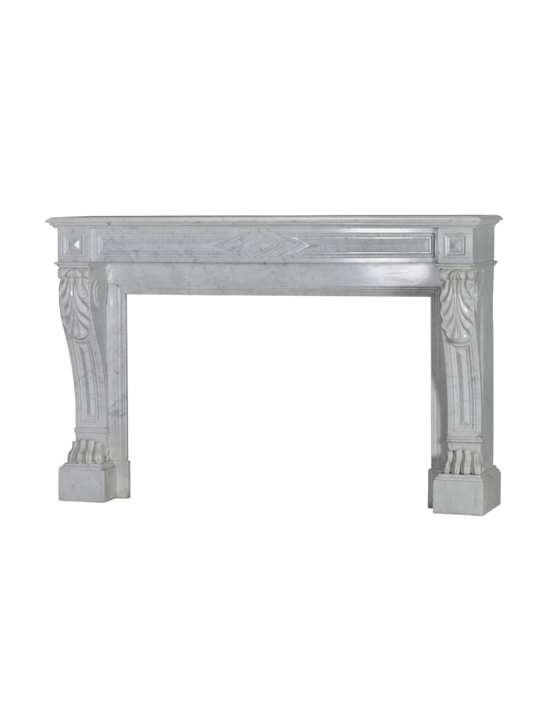 Rare 19th Century Antique Fireplace Surround in White Marble with Sculpted Lion Paw Feet – Timeless Neoclassical Elegance