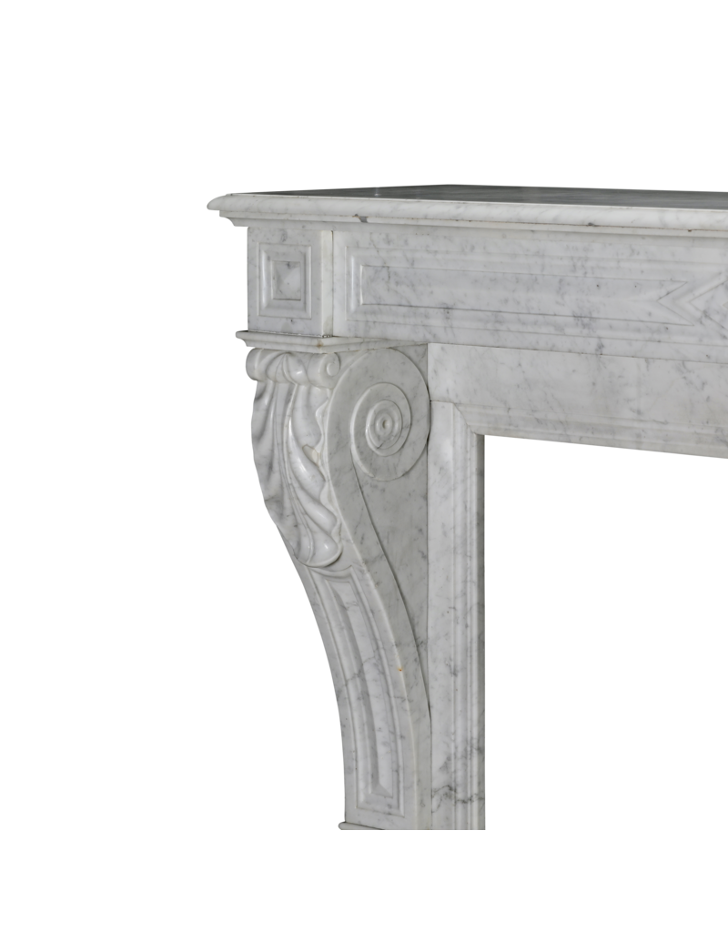 Maison Leon Van den Bogaert Rare 19th Century Antique Fireplace Surround in White Marble with Sculpted Lion Paw Feet – Timeless Neoclassical Elegance