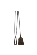 Authentic 17th Century Heavy Iron Fireplace Tool Set with Forged Pliers and Large Shovel