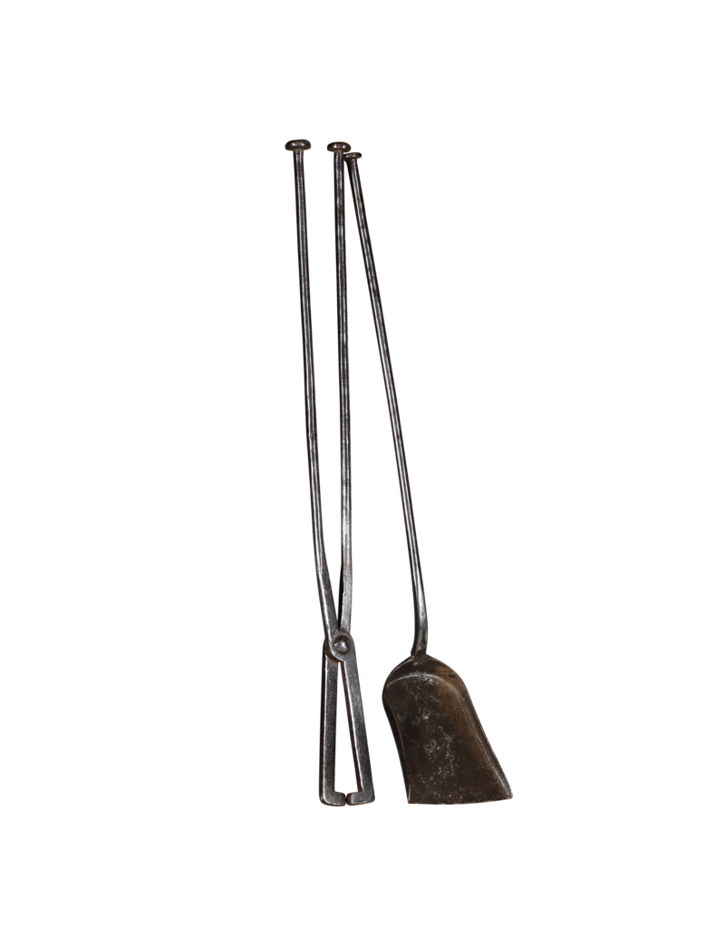 Maison Leon Van den Bogaert Antique Fireplaces & Vintage Architectural Elements Auténtico Juego de Herramientas de Chimenea del Siglo XVII en Hierro Forjado con Pinzas y Pala Grande