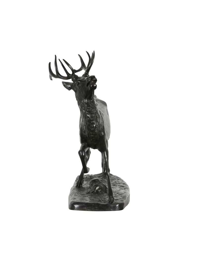 Uitzonderlijk 19e-Eeuws Frans Bronzen Beeld “Le Cerf” door Antoine-Louis Barye – Romantische Dierensculptuur, Tweede Keizerrijk, Frères Paris