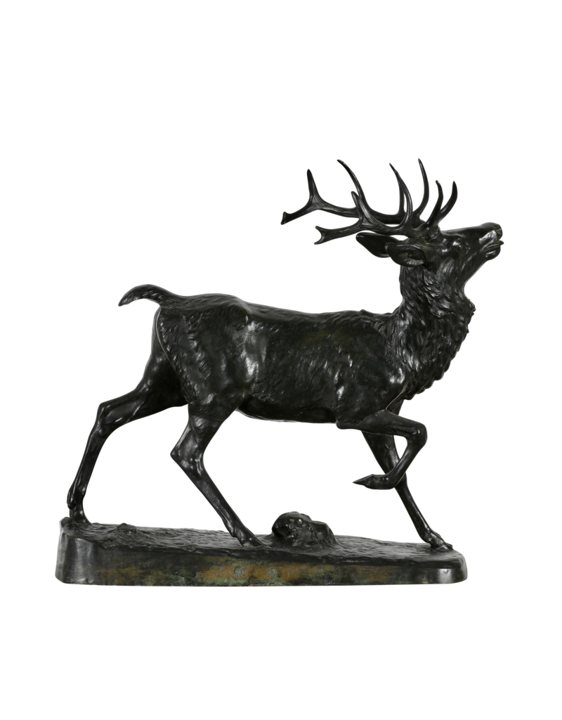 Uitzonderlijk 19e-Eeuws Frans Bronzen Beeld “Le Cerf” door Antoine-Louis Barye – Romantische Dierensculptuur, Tweede Keizerrijk, Frères Paris