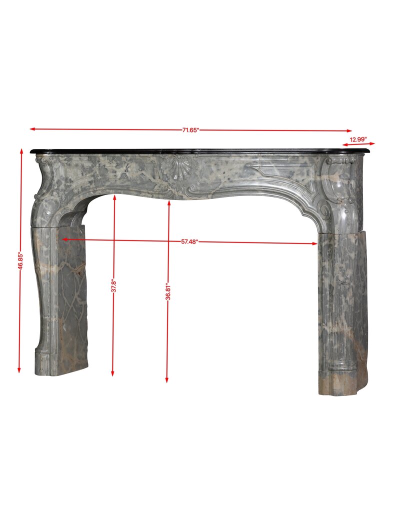 Maison Leon Van den Bogaert Uitzonderlijke Laat-Regency Franse Kasteelschouw, Gesneden uit Zeldzame Ardèche Hardsteen met Fijne Sculpturale Details en Krachtige Proporties