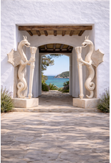 Maison Leon Van den Bogaert Exceptionnelle Paire de Dragons Gardiens Architecturaux de Style Art-Déco en Pierre Naturelle – Sculptures Monumentales