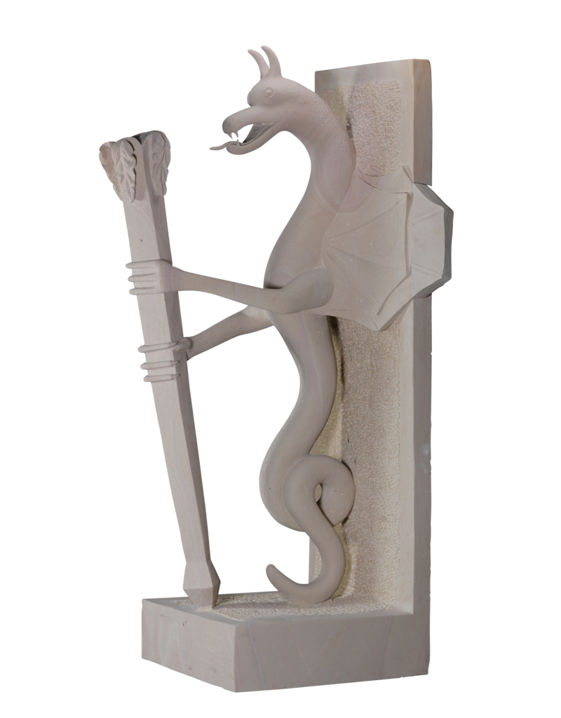 Maison Leon Van den Bogaert Außergewöhnliches Paar Architektonischer Wächterdrachen im Art-Déco Stil aus Naturstein – Monumentale Eingangsskulpturen