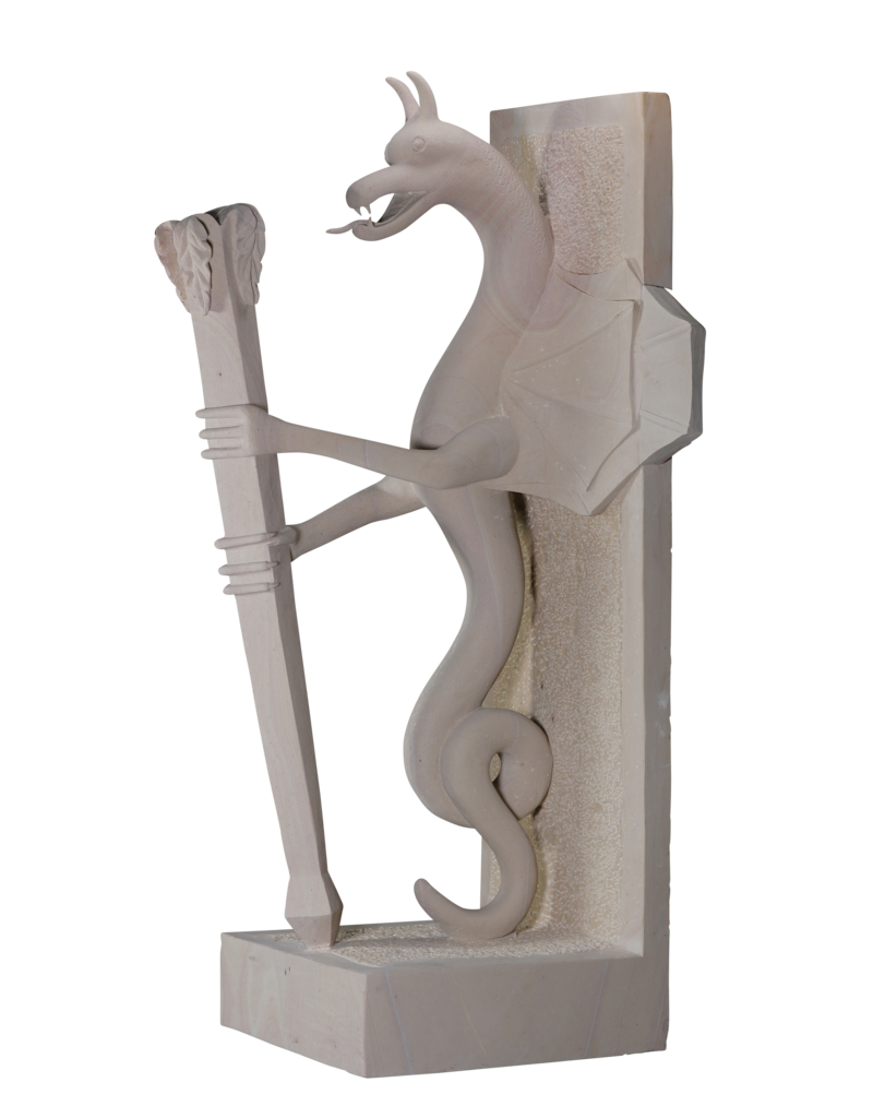 Uitzonderlijk Paar Architecturale Wachterdraken in Art-Déco Stijl Natuursteen – Monumentale Sculpturen voor Luxe Entrees en Tuinen