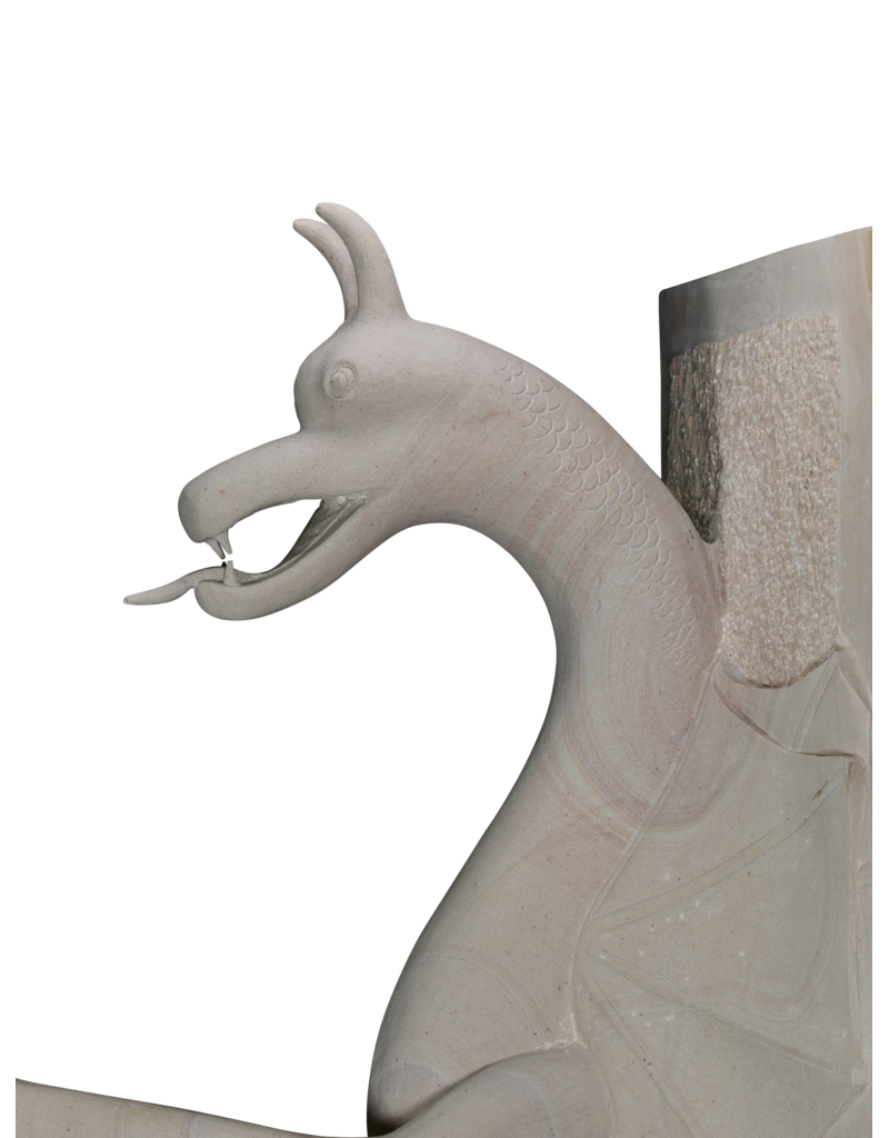 Maison Leon Van den Bogaert Exceptional Pair of Art-Déco Style Architectural Guardian Dragons in Natural Stone – Monumental Sculptural Watchers for Luxury Entrances and Gardens