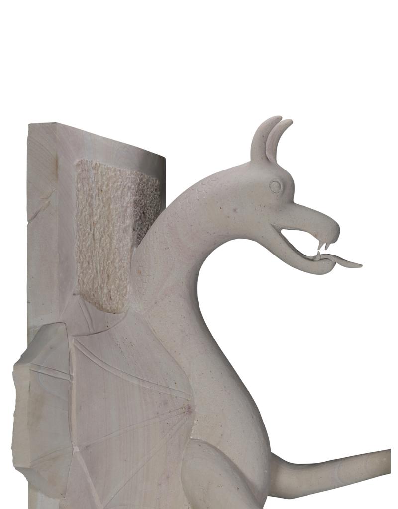 Maison Leon Van den Bogaert Außergewöhnliches Paar Architektonischer Wächterdrachen im Art-Déco Stil aus Naturstein – Monumentale Eingangsskulpturen