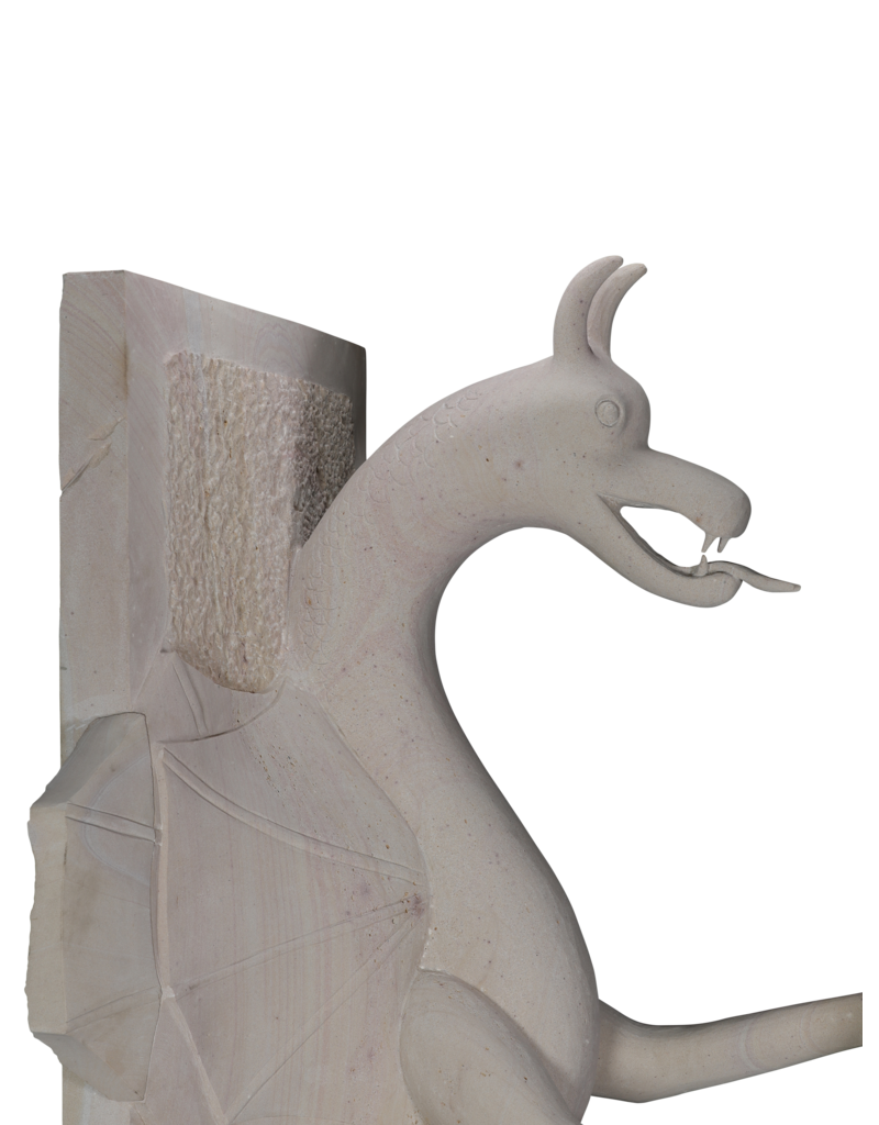 Maison Leon Van den Bogaert Exceptional Pair of Art-Déco Style Architectural Guardian Dragons in Natural Stone – Monumental Sculptural Watchers for Luxury Entrances and Gardens