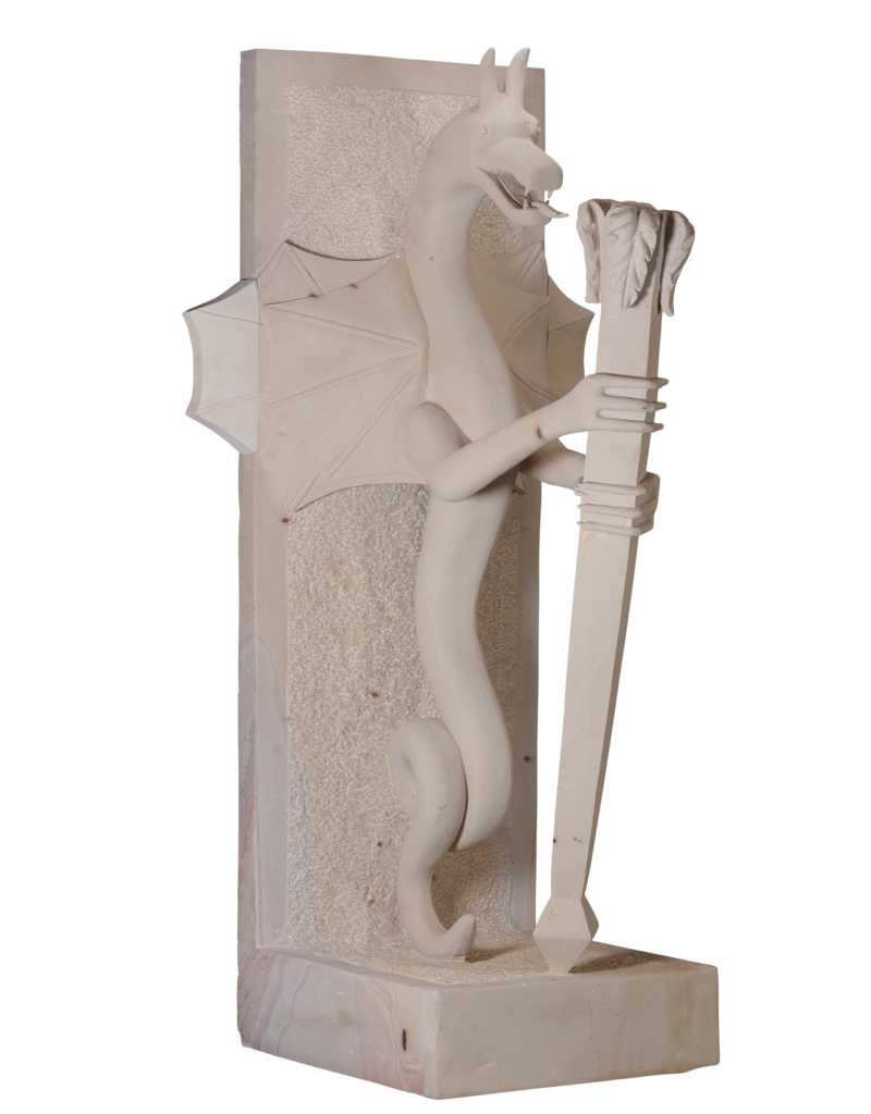 Maison Leon Van den Bogaert Außergewöhnliches Paar Architektonischer Wächterdrachen im Art-Déco Stil aus Naturstein – Monumentale Eingangsskulpturen