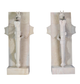 Maison Leon Van den Bogaert Art-Déco Style Guardian Dragons in Natural Stone – Pair