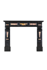 Maison Leon Van den Bogaert 19th Century Antique Fireplace Surround in Black Belgian Marble with Spanish Brocatelle Marble Inlays