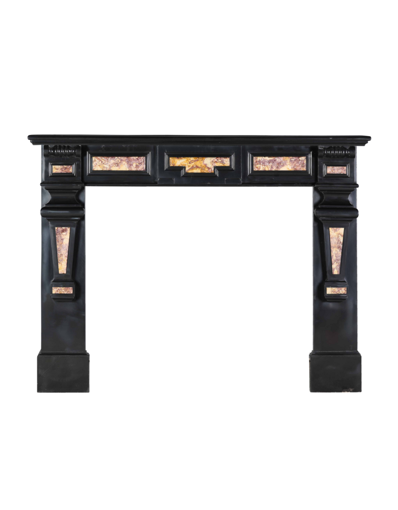 Maison Leon Van den Bogaert 19th Century Antique Fireplace Surround in Black Belgian Marble with Spanish Brocatelle Marble Inlays