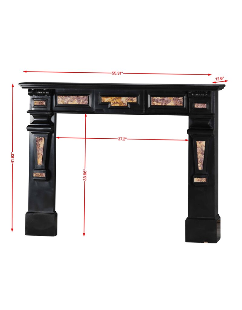Maison Leon Van den Bogaert 19th Century Antique Fireplace Surround in Black Belgian Marble with Spanish Brocatelle Marble Inlays