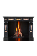 Maison Leon Van den Bogaert 19th Century Antique Fireplace Surround in Black Belgian Marble with Spanish Brocatelle Marble Inlays