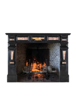 Maison Leon Van den Bogaert 19th Century Antique Fireplace Surround in Black Belgian Marble with Spanish Brocatelle Marble Inlays
